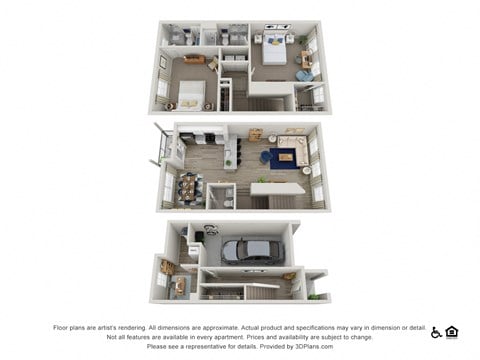 Floor plan for 2 beds, 2.5 baths, 1592 sqft